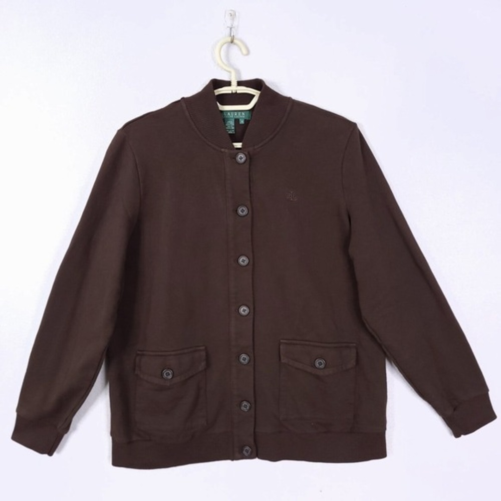 Lauren Ralph Lauren brown sweater jacket button up casual lounge chic preppy xxl